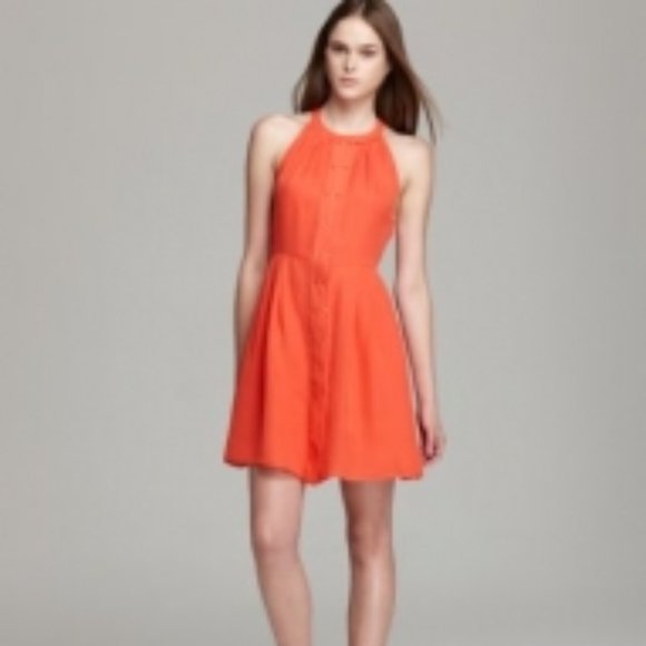 Parker NY Women's Orange Nicole Stud-Front Sleeveless 100% Silk Dress - Picture 2 of 10